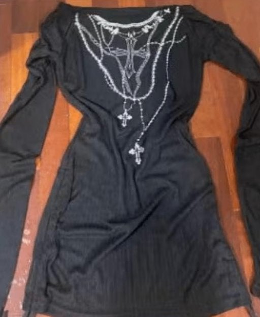 Prachtige vintage top zwart Gothic / Alt met tattoo print, Ophalen of Verzenden, Nieuw, Maat 36 (S), Zwart