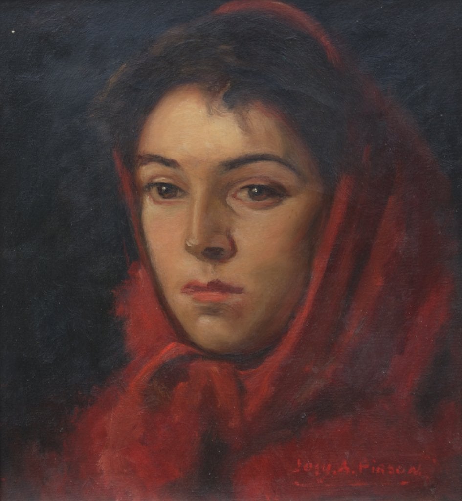 Josy-Anne Pirson (1911-1979): Dame met sjaal (O/D, 45x49cm), Ophalen of Verzenden