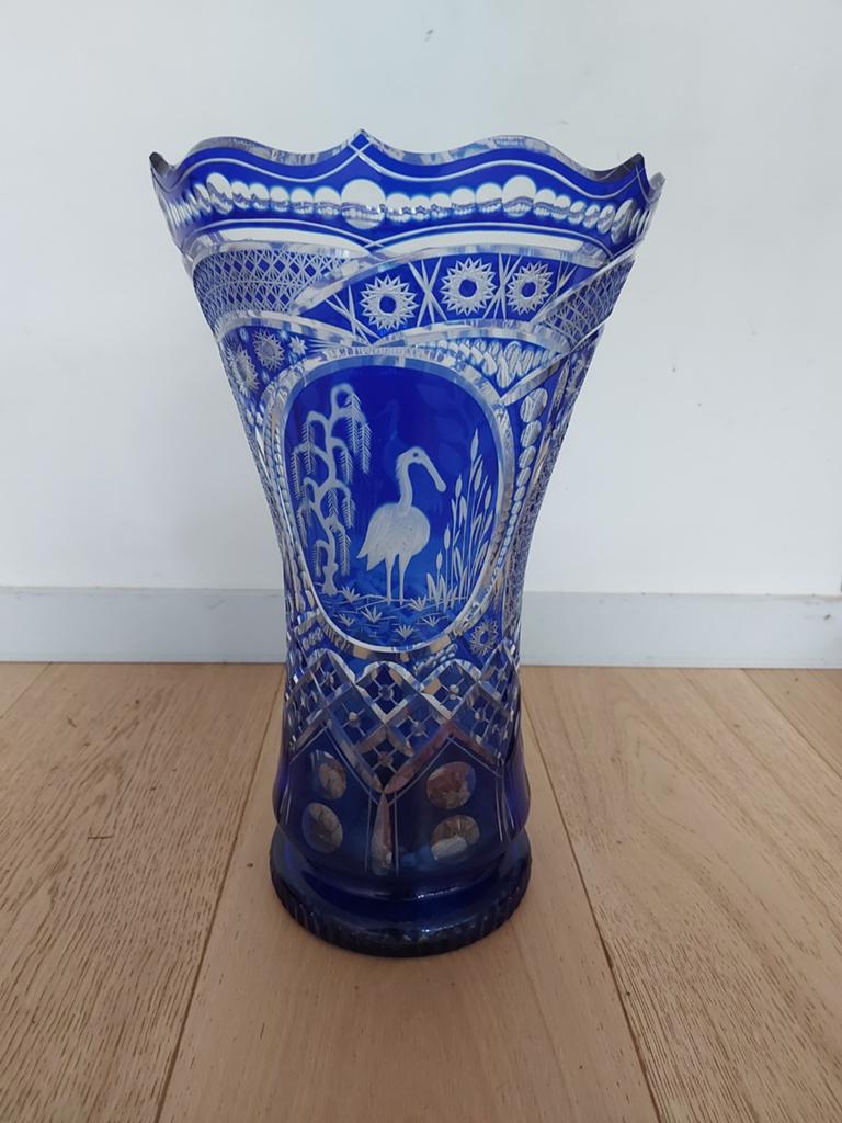 Kristal blauw Cobalt vase, Antiek en Kunst, Ophalen