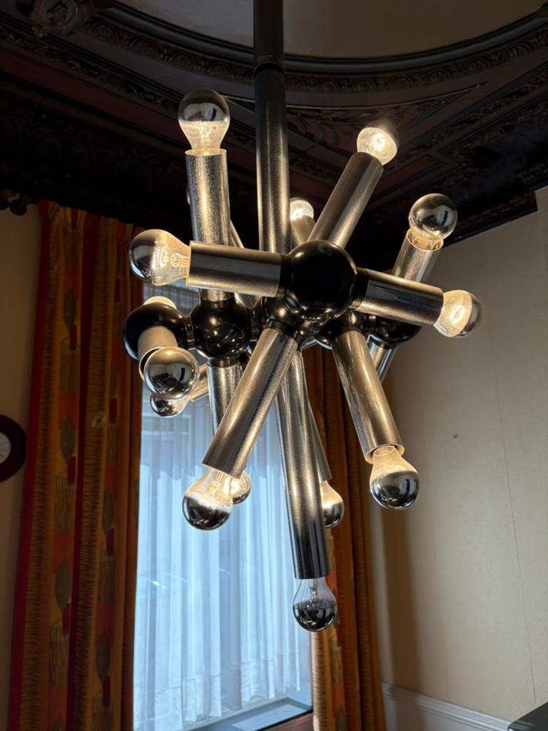 Lustre XXL geatano sciollari design vintage chrome italien, Enlèvement, Comme neuf