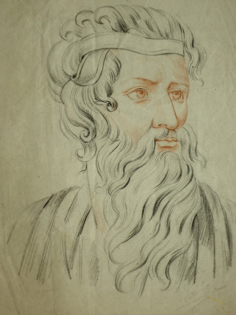 XIX E. portretstudie François Van ROY naar buste van STRABO, Antiquités & Art, Enlèvement ou Envoi, Dessin, Signé