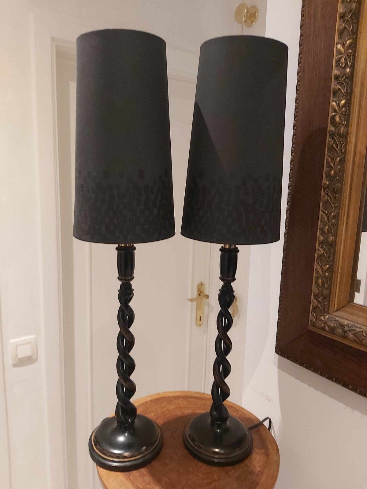 Set van 2 Design Tafellampen BECARA – Zwart Gedraaid Hout, Nachtlamp, Ophalen of Verzenden, Zwart, Hout