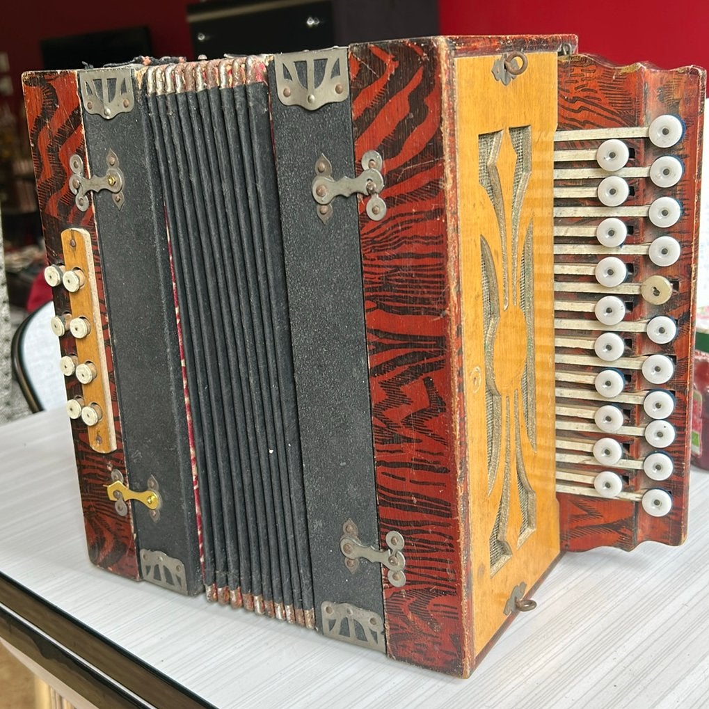 Accordéon Ancien 1900 Rouge Noir - Déco / Pour Pièces, Musique & Instruments, Accordéons, Autres marques, Autres formats, Enlèvement