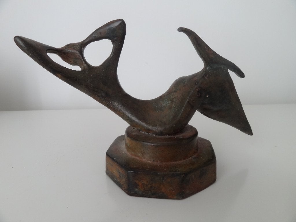 Figure allongée, statue en bronze sur socle, Antiquités & Art, Sculpture, Enlèvement ou Envoi, Marqué, 12 cm