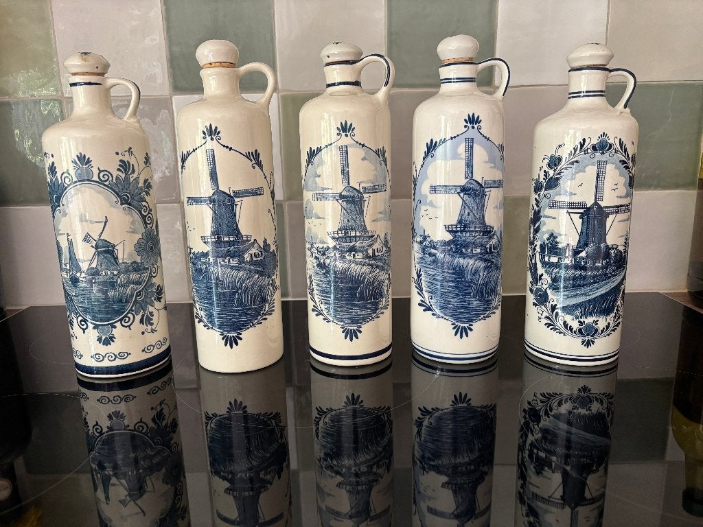 5x Delfts Blauw jeneverflessen, o.a. van Royal Goedewaagen, Ophalen of Verzenden