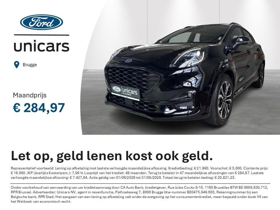 Ford Puma 1.0i Ecoboost mHEV 114kW Aut. ST-Line X AUTOMAAT, Auto's, Ford, Zwart, 155 pk, 5 zetels, Hybride Elektrisch/Benzine