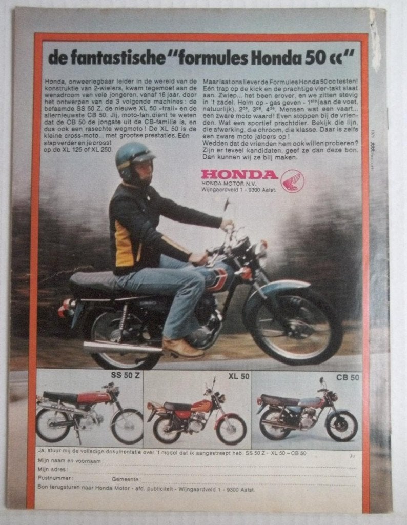 papieren advertentie Honda SS 50 Z / XL 50 / CB 50, Verzamelen, Ophalen of Verzenden