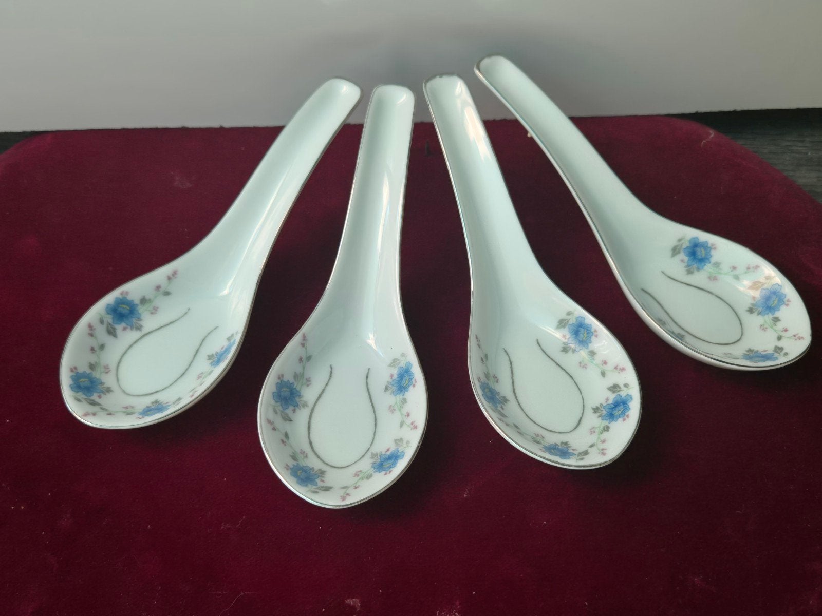 Set van 4 vintage Chinese porseleinen soep-/rijstlepels, Antiek en Kunst, Ophalen of Verzenden
