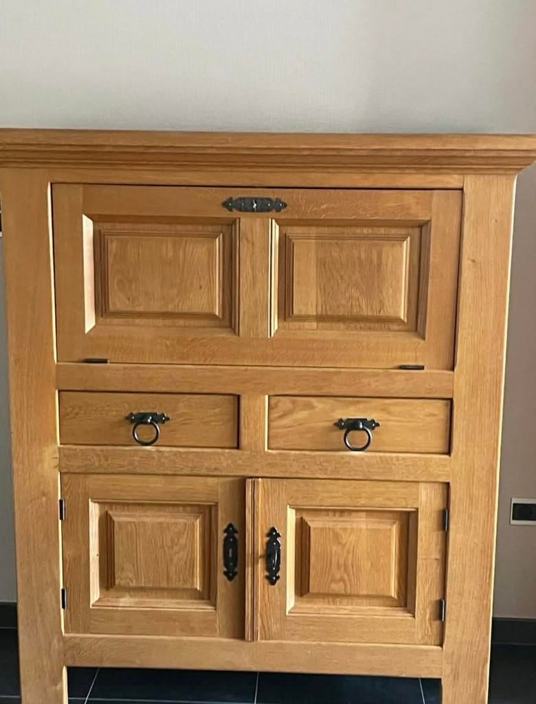 Belle armoire de bar de style champêtre en chêne massif, Avec tiroir(s), 25 à 50 cm, Comme neuf, Chêne