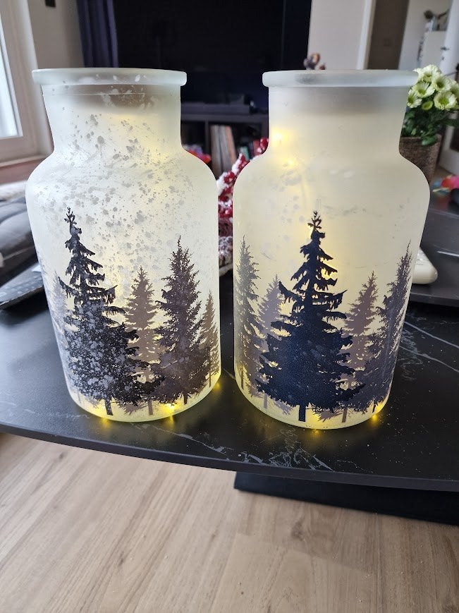Twee grote windlichten met frost glas, Ophalen, Gebruikt