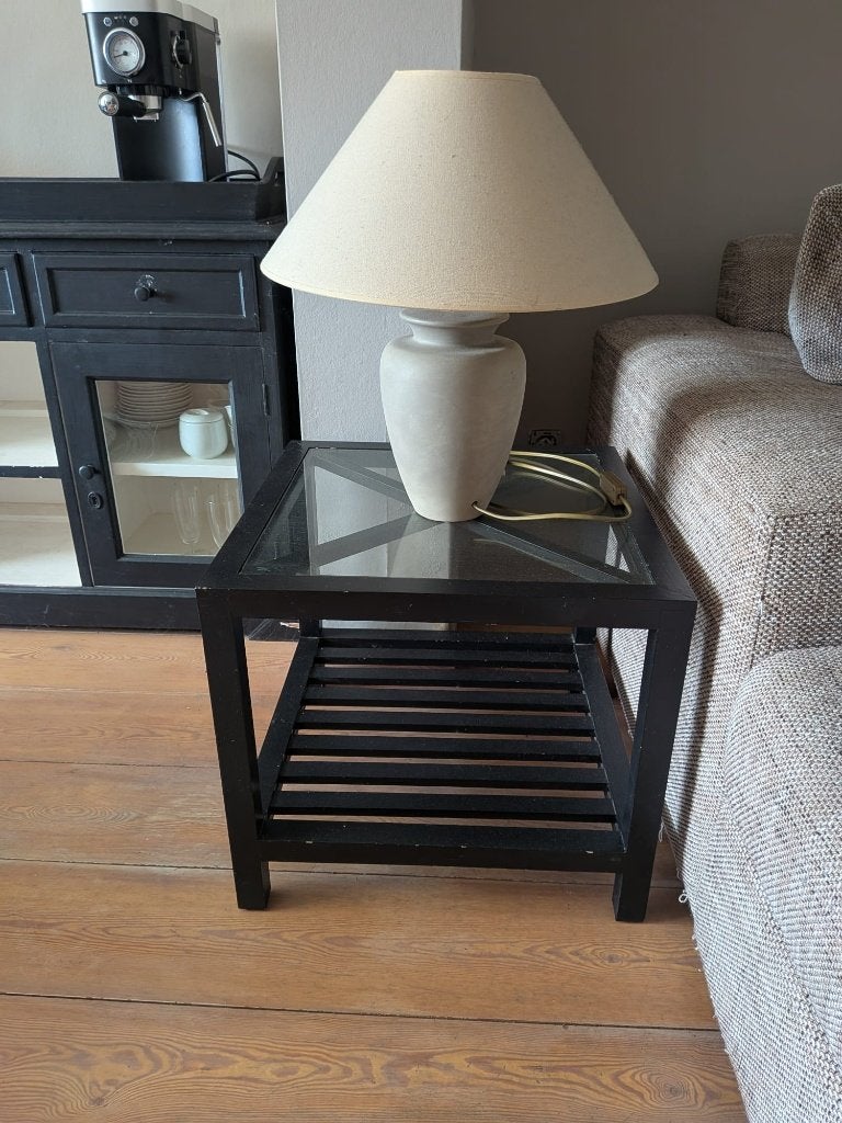 Zwarte bijzettafel met glazen blad - 50 x 45 cm, Ophalen