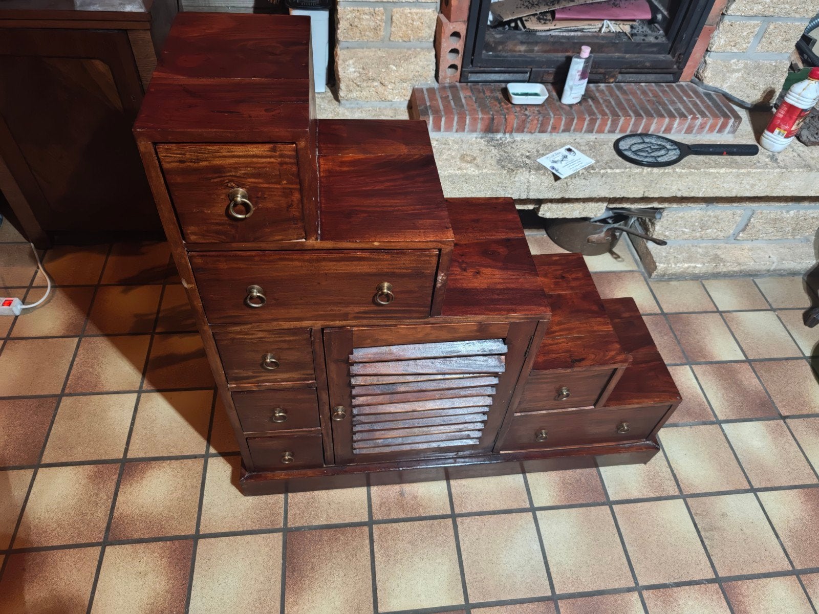 Original Meuble de Rangement en Escalier – Teck/Acajou – Vin, Utilisé