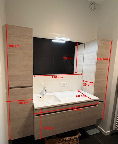 lavabokast met spiegel en led verlichting, Huis en Inrichting, Ophalen, 150 tot 200 cm, Zo goed als nieuw, 25 tot 50 cm