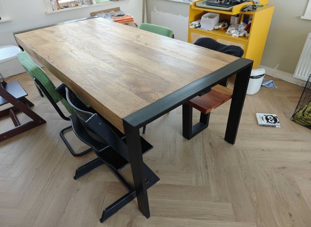 Houten eettafel (+ zitbank), 200 cm ou plus, Cinq personnes ou plus, 50 à 100 cm, Enlèvement