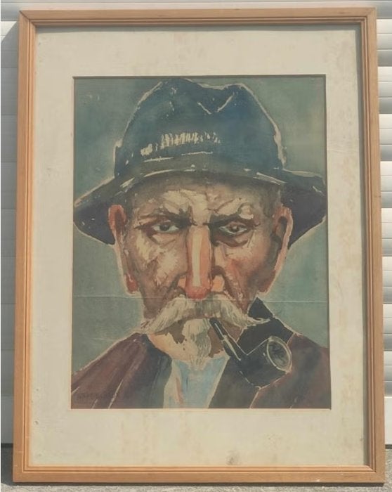 aquarelle homme signe maurice delvaux, Antiquités & Art, Enlèvement ou Envoi, Aquarelle