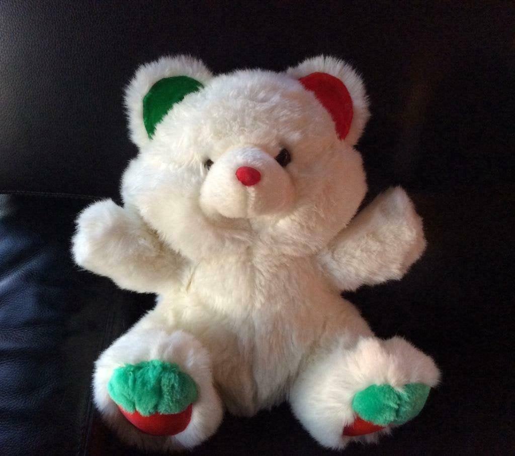 Mooie witte knuffel beer - 38 cm hoog, Enlèvement ou Envoi, Comme neuf, Vert, Ours