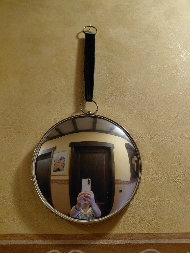 Vintage bolle ronde spiegel, butlerspiegel ARTILUX heksenoog, Antiek en Kunst, Ophalen of Verzenden