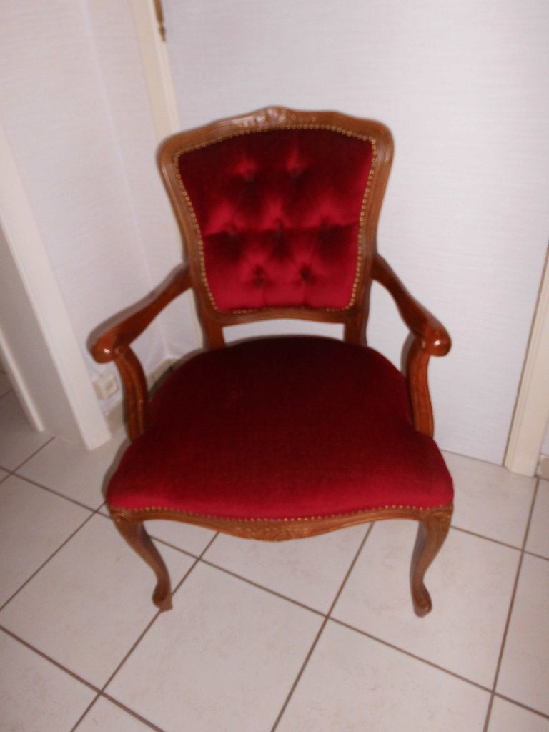 Rode fluwelen cabriolet fauteuil in Louis XV-stijl, Ophalen
