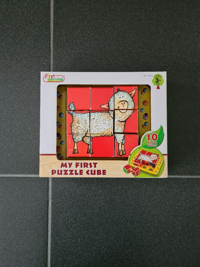 Houten blokpuzzel - 9 blokken, Ophalen of Verzenden, Zo goed als nieuw
