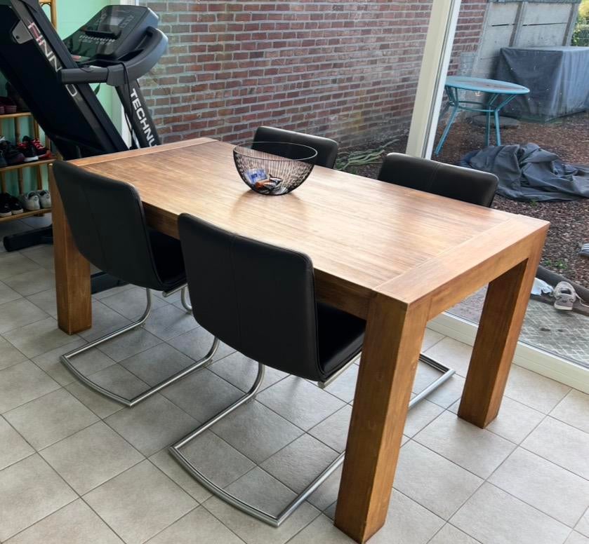 Eettafel met 4 lederen stoelen, Huis en Inrichting, Tafels | Eettafels, Ophalen, Gebruikt, 50 tot 100 cm, 150 tot 200 cm