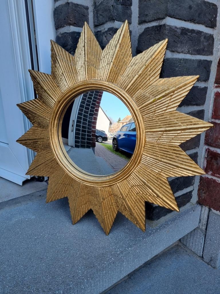 Vintage zonnespiegel 48 cm, bol glas 19,5 cm., Minder dan 50 cm, Gebruikt, Rond, Ophalen of Verzenden