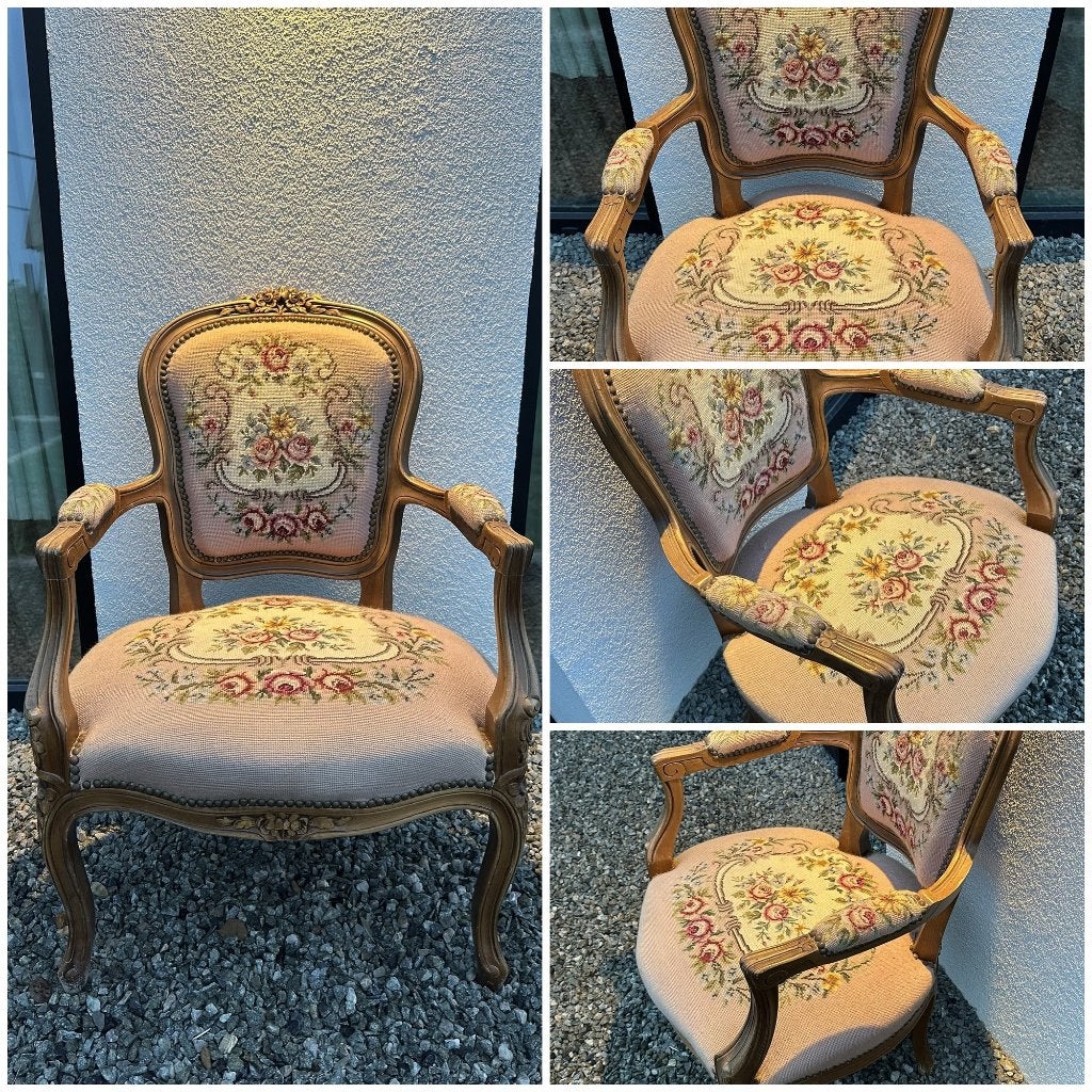 Louis XV fauteuil petit point met rozen, Antiquités & Art, Enlèvement