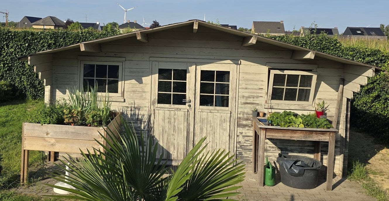 GRATIS tuinhuis, Jardin & Terrasse, Abris de jardin, Utilisé, Abri de jardin, Bois, 500 cm ou plus, 200 à 400 cm, 2 fenêtres, Enlèvement