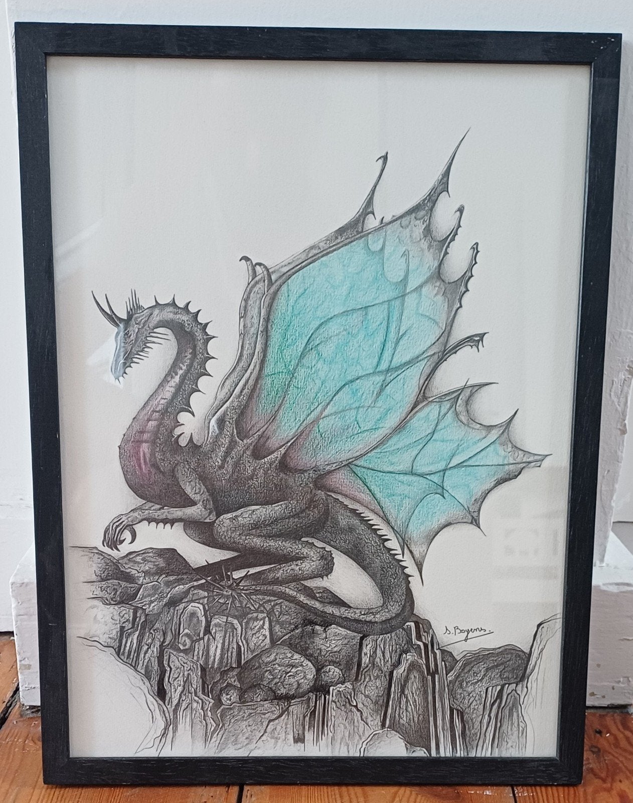 Dessin unique au crayon dragon, Antiquités & Art, Enlèvement ou Envoi, Dessin, Dessin au crayon