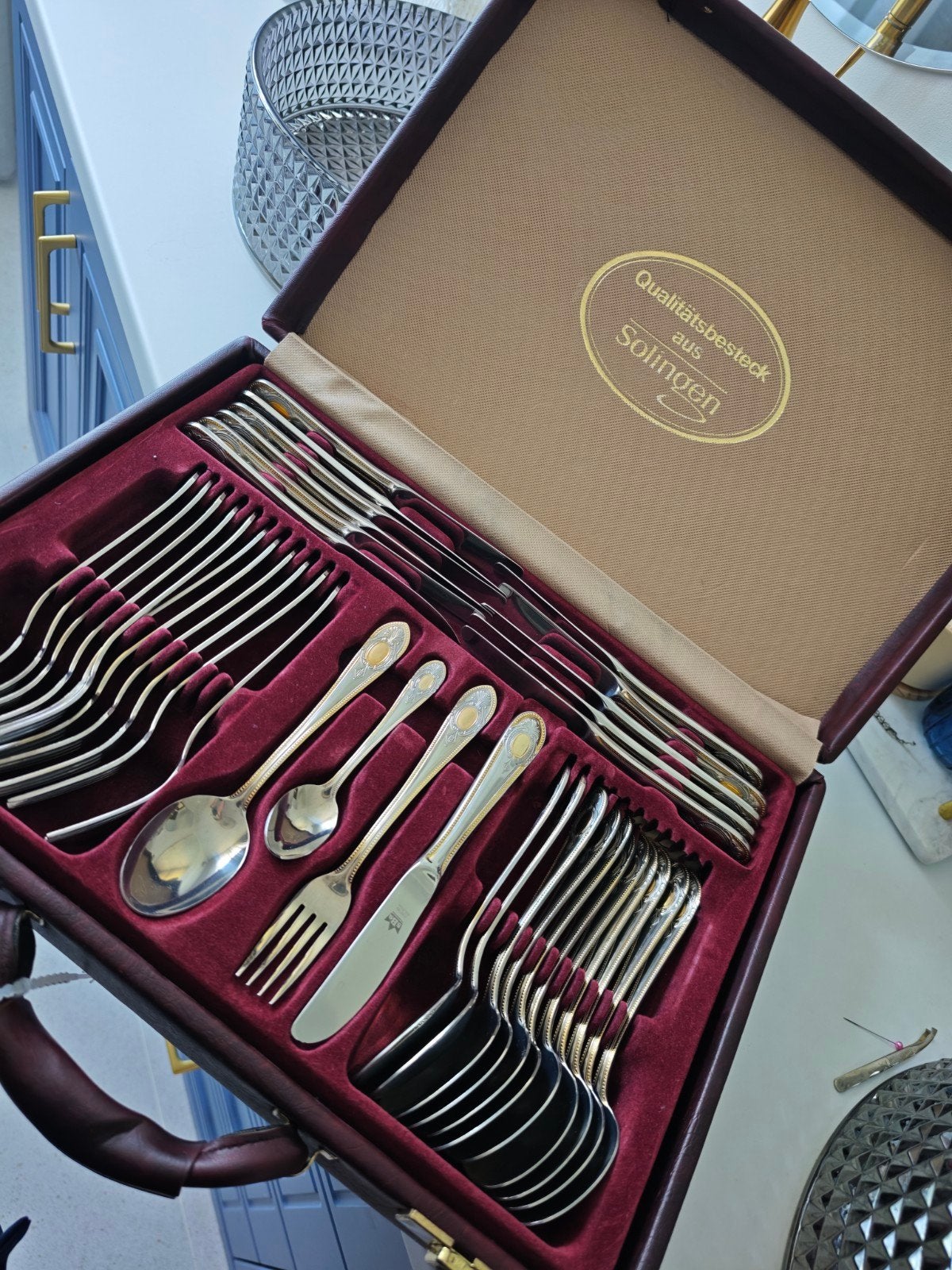 Complete Solingen bestekset – 23/24 karaat verguld, Ophalen, Gebruikt, Bestekset, Inox of Chroom