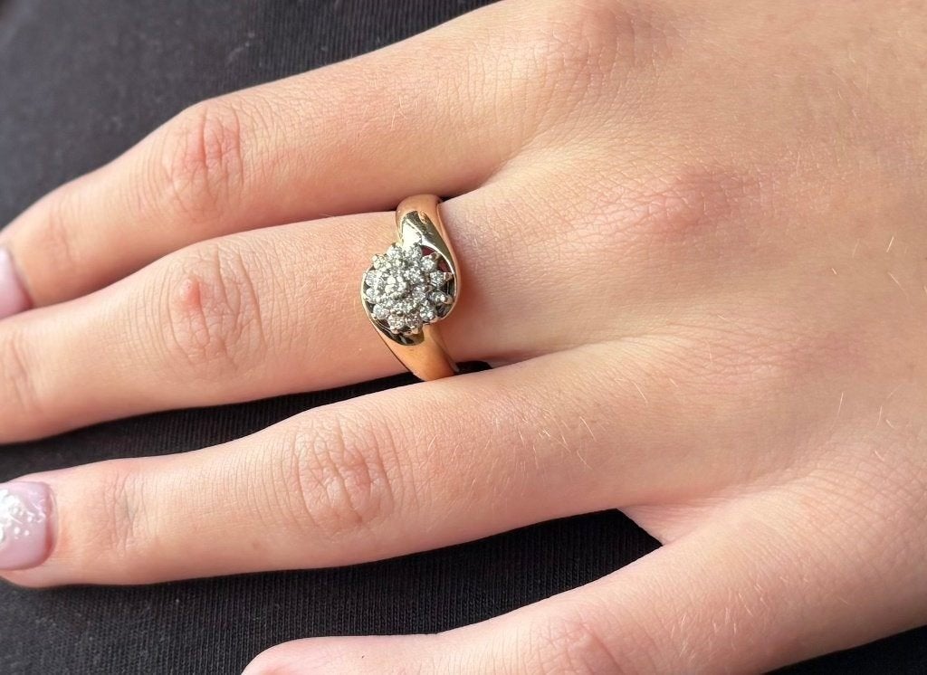 Diamanten rozet massieve 14k gouden ring briljant dame, Ophalen of Verzenden, Zo goed als nieuw, Dame of Heer, Met edelsteen