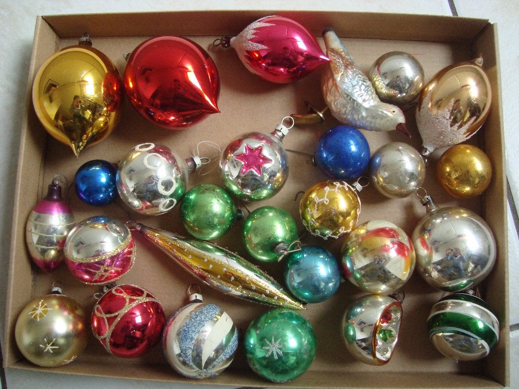 27 boules noel anciennes en verre soufflé, Enlèvement, Utilisé