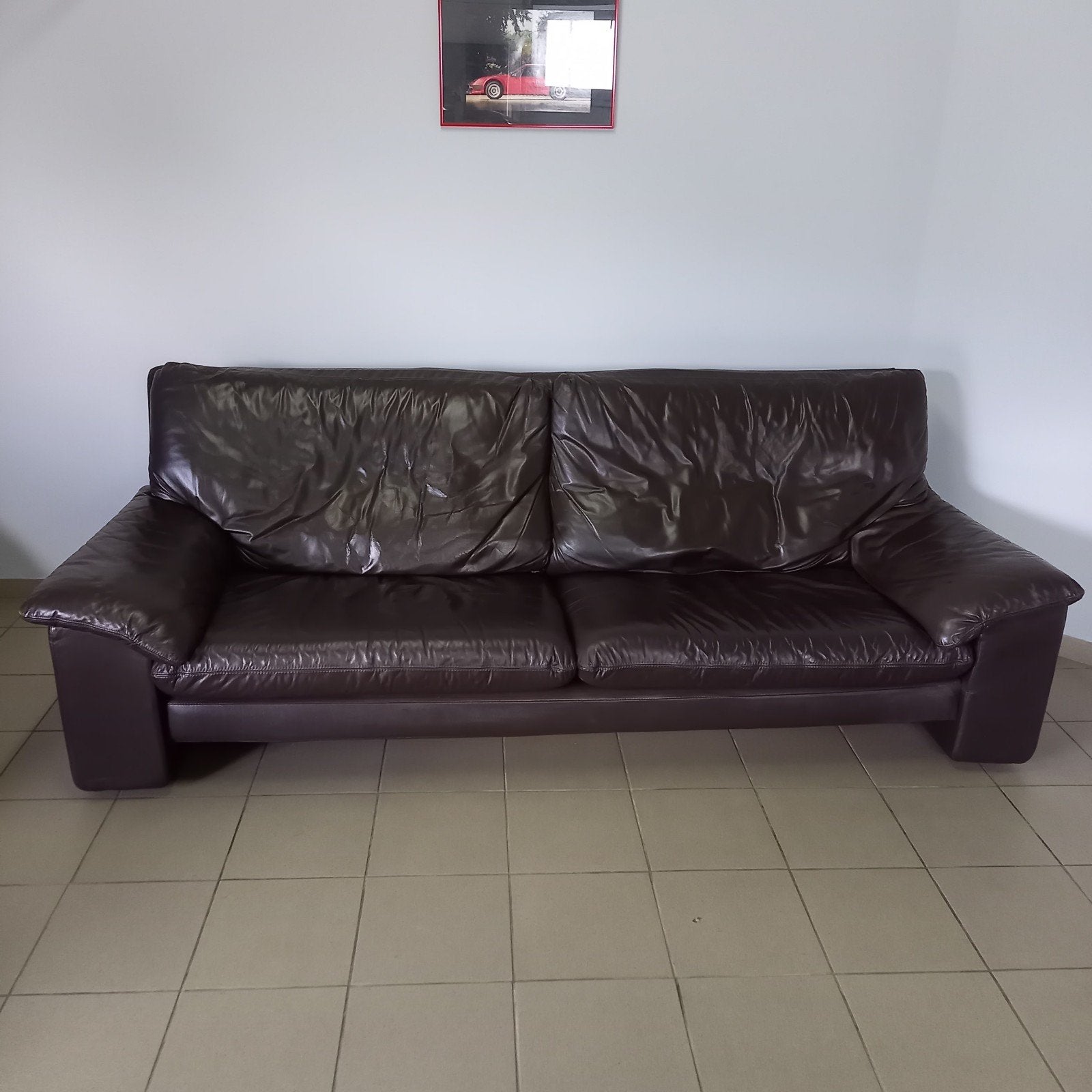 Salon en cuir véritable très confortable encore en bon état., Enlèvement