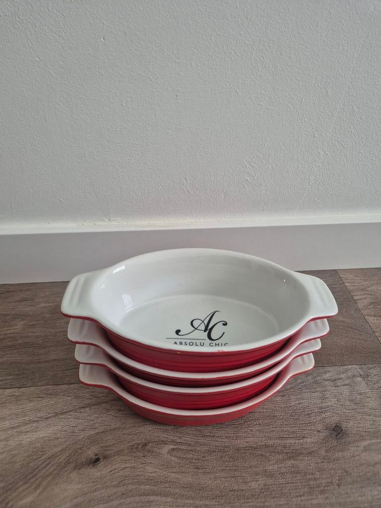 4x Absolu Chic ovenschaaltjes rood/wit - tapas /dessert, Ophalen of Verzenden