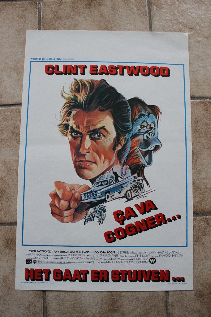 filmaffiche Clint Eastwood Any Which Way You Can filmposter, Rechthoekig Staand, Ophalen of Verzenden, Zo goed als nieuw, A1 t/m A3
