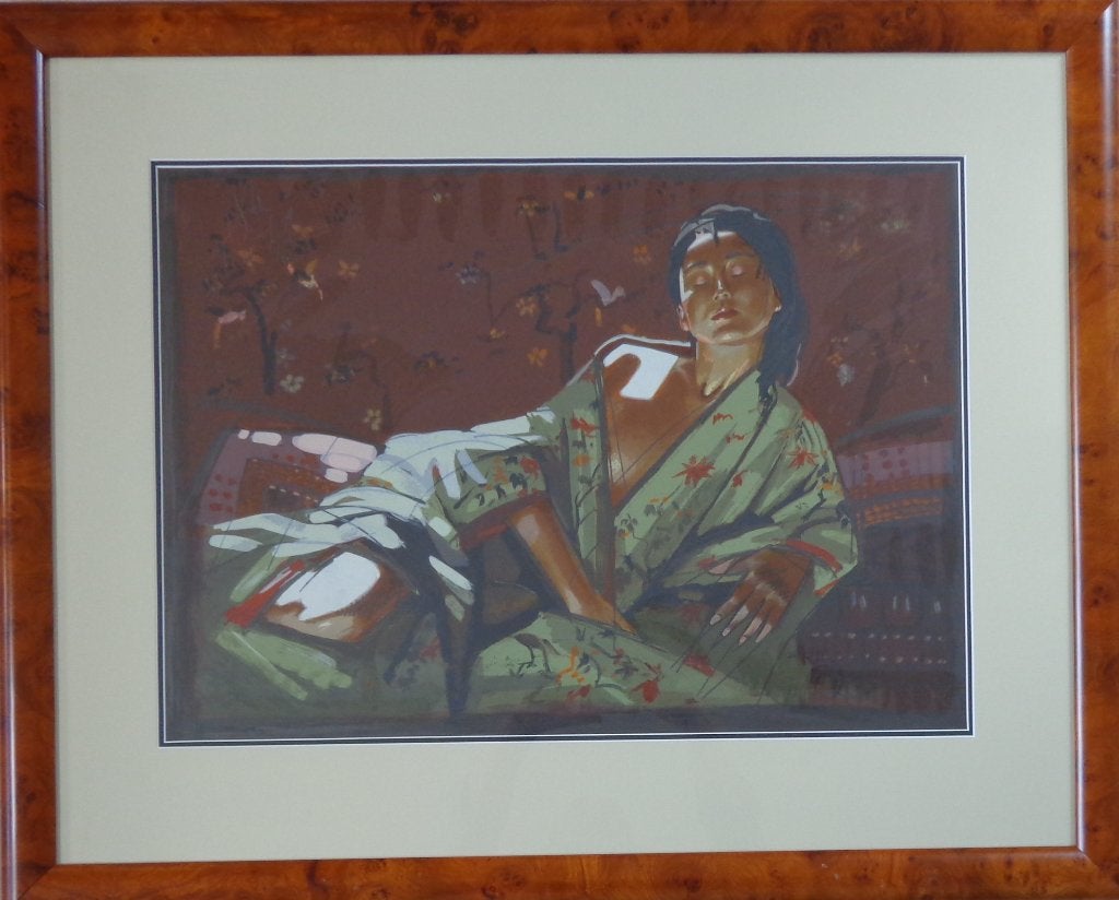 NICO VRIELINK / LIGGENDE VROUW / KLEURLITHO / 80x99cm KADER, Signé, Enlèvement