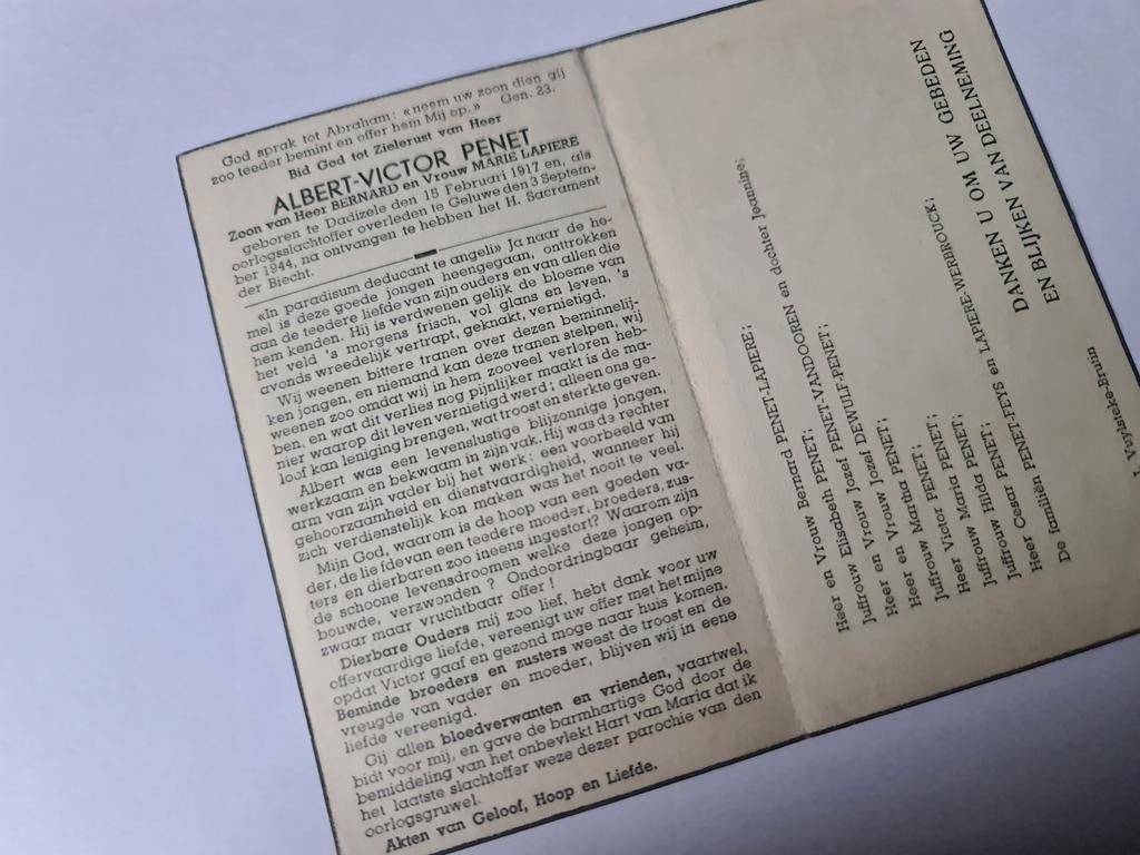 Albert Victor Penet, victime de guerre, Enlèvement ou Envoi