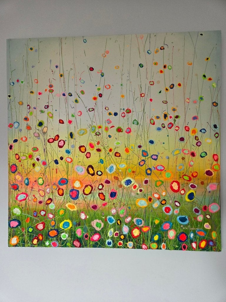 Bloemenschilderij Yulia Muravyeva - Beats of heart-100x100cm, Antiek en Kunst, Ophalen, Acrylverf, Overige materialen, Gelimiteerde oplage
