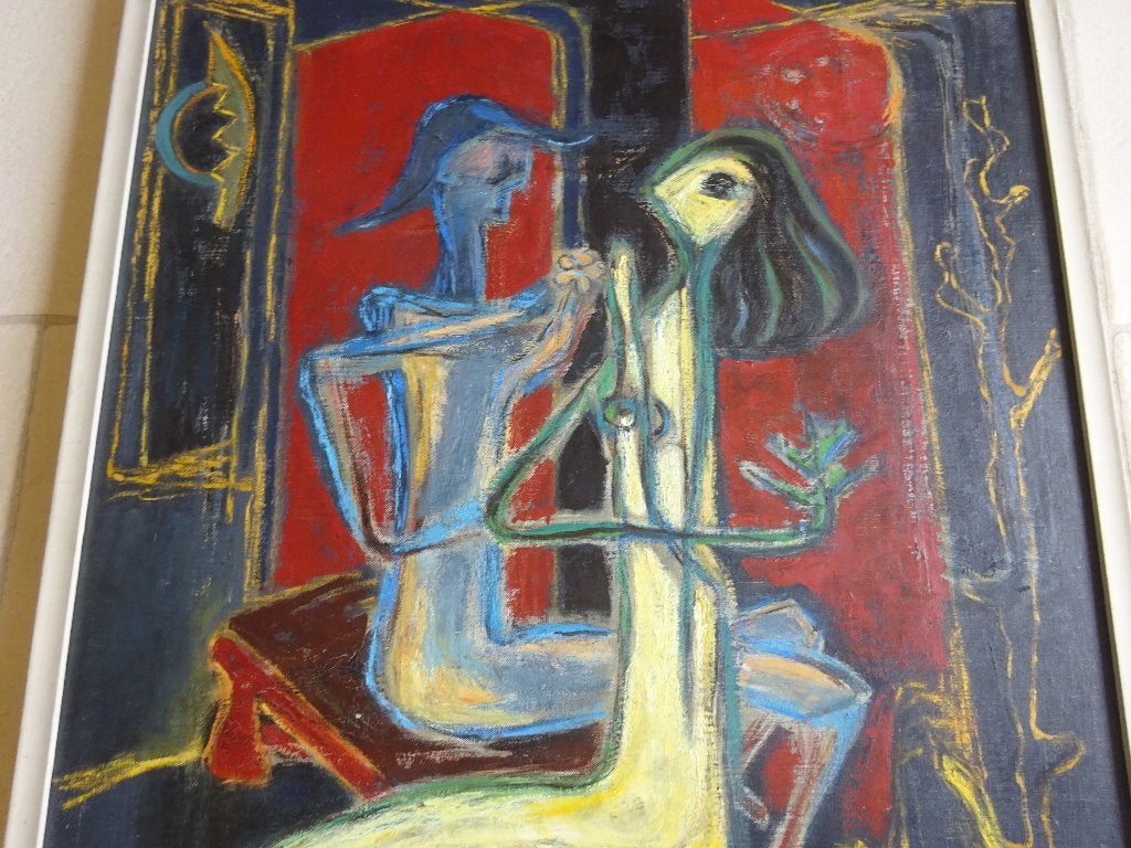 Suzanne Thienpont, doek, Femme et Arlequin 1959, 85x65 cm, Enlèvement