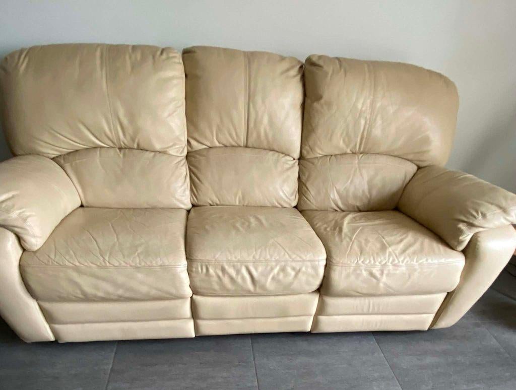 Salon 2+3 beige en cuir plus relax, Ophalen, Gebruikt, Cuir, Leer