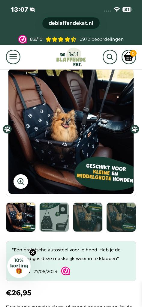 Honden autostoel (quasi nieuw), Dieren en Toebehoren, Ophalen, Zo goed als nieuw