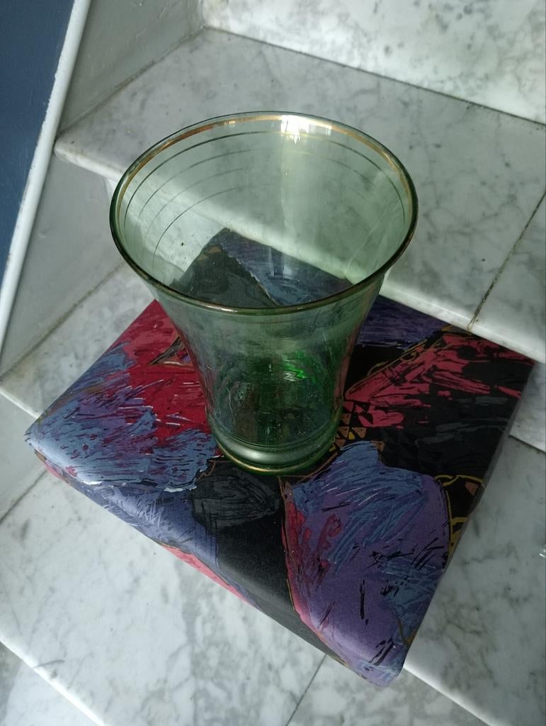 Groene glazen vintage vaas, Antiek en Kunst, Ophalen of Verzenden