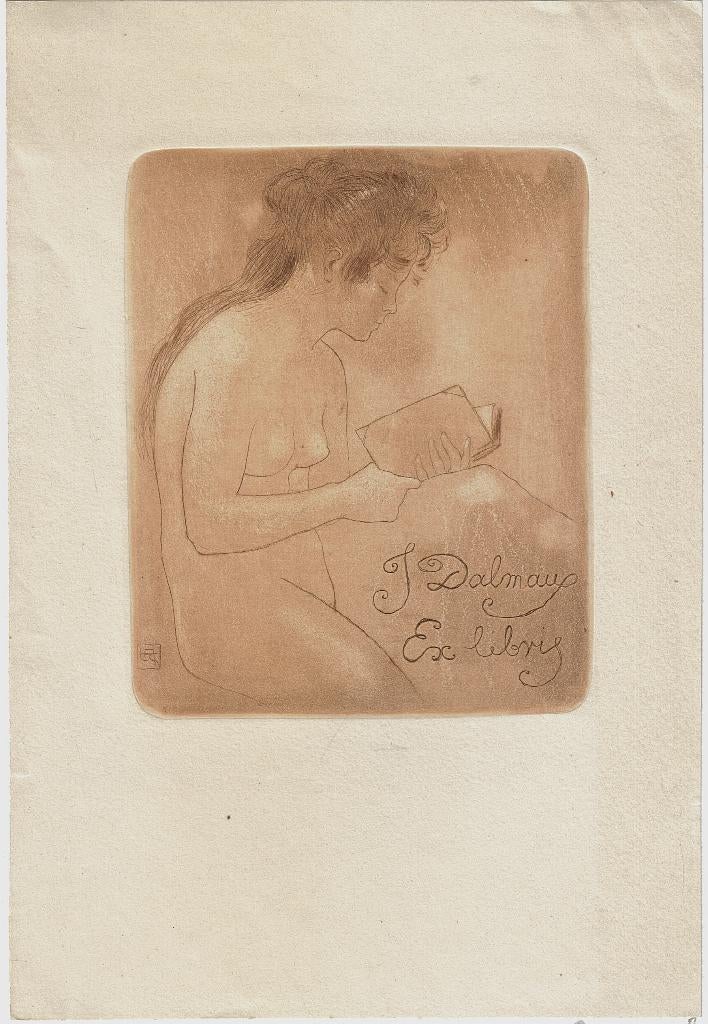 Armand Rassenfosse ets aquatint "Ex-libris J. Dalmay", Antiek en Kunst, Ophalen, Ets, Mythologie, Origineel