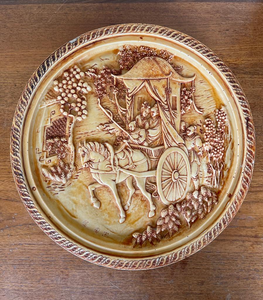 Chinees reliëf tafelblad/wanddecoratie in ivoorlook, Antiquités & Art, Curiosités & Brocante, Enlèvement ou Envoi