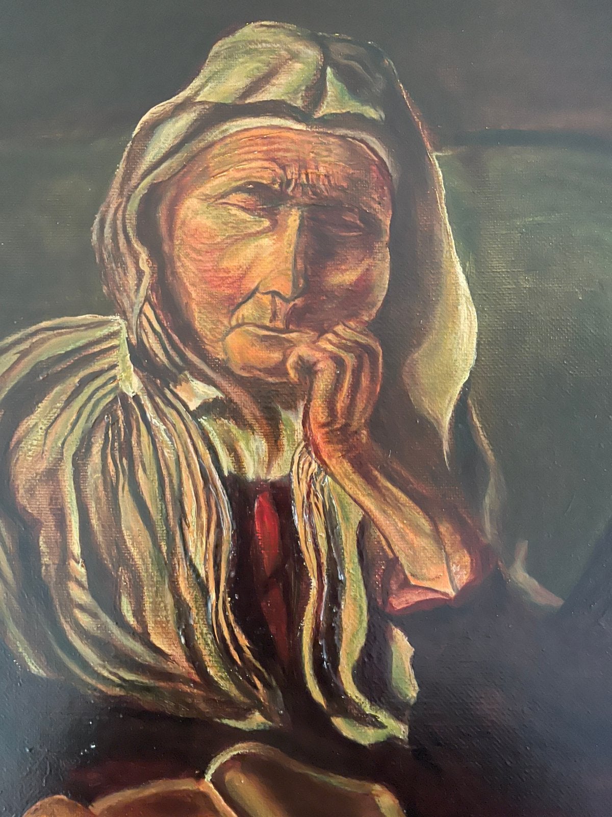 Fr. Werdefroy – gesigneerd schilderij – vrouw aan tafel, Antiek en Kunst, Ophalen, Gesigneerd, Doek