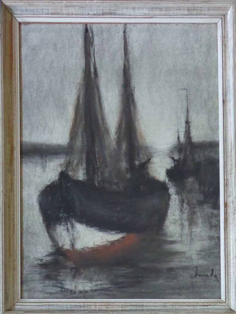 THEO IDSERDA / ZEILBOTEN / OLIEVERF PAPIER / 78x58cm / KADER, Peint à la main, Peinture à l'huile, Expressionniste, Enlèvement