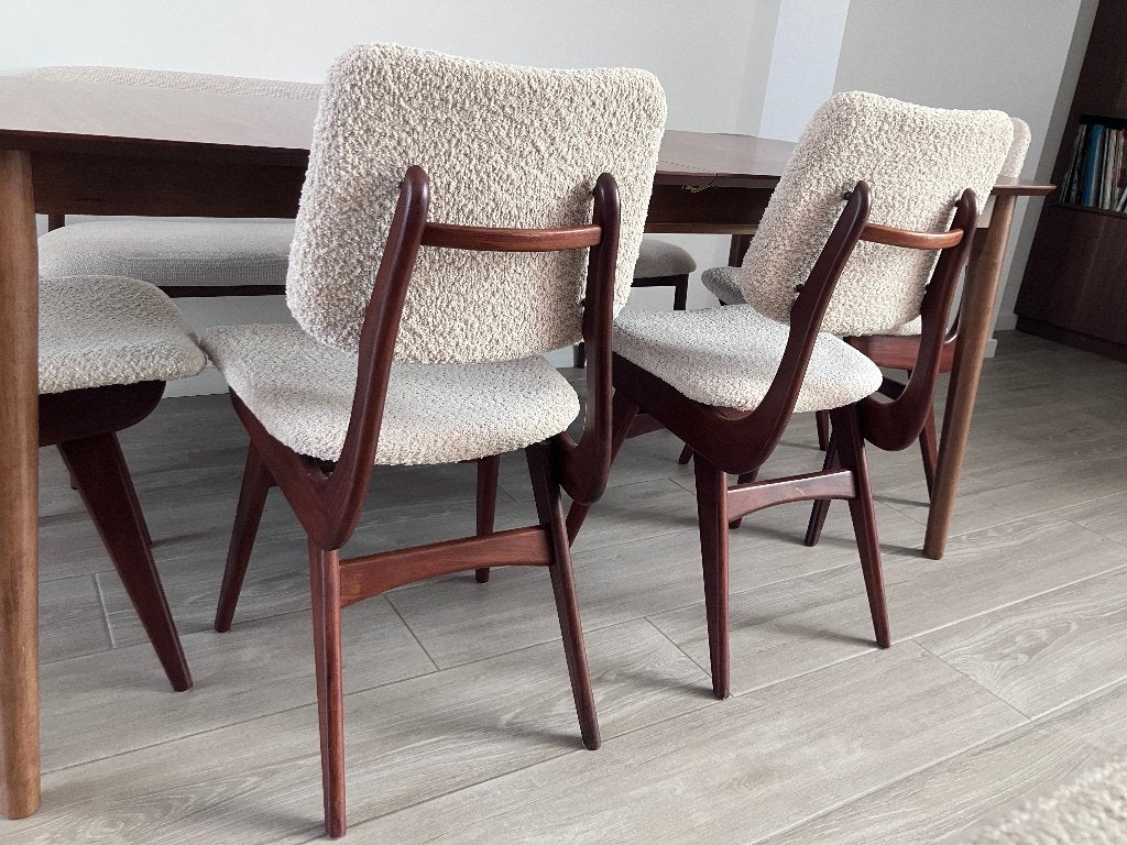 Set mid century eetkamerstoelen vintage, Huis en Inrichting, Stoelen, Ophalen, Hout, Mid century, Zo goed als nieuw