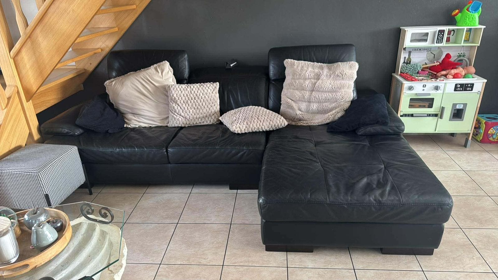 Fauteuil cuir noir, Maison & Meubles, Fauteuils, Utilisé, Cuir, 125 cm ou plus, 100 à 125 cm, Enlèvement