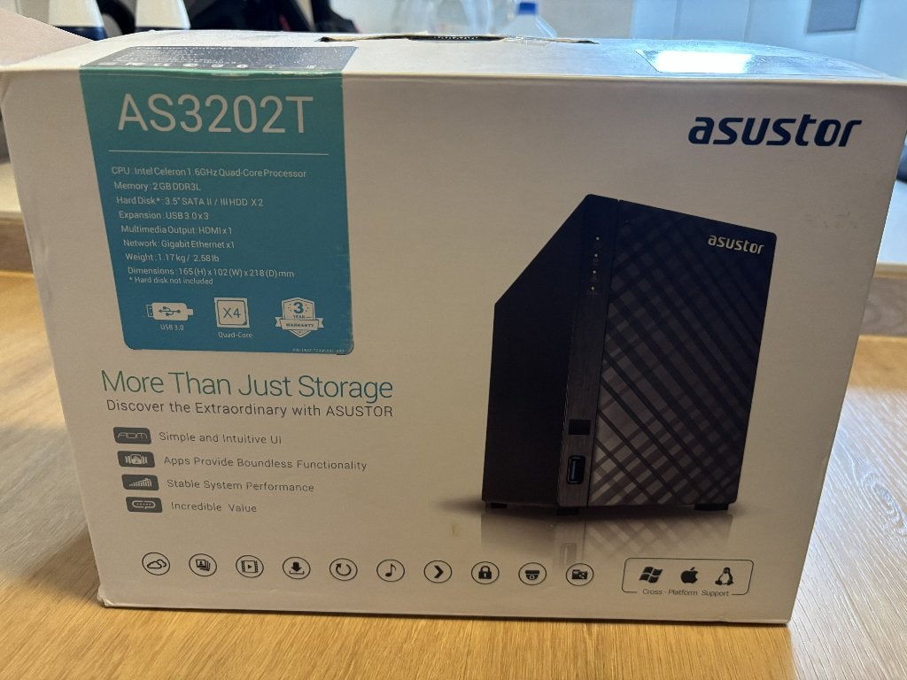 Asustor AS3202T Nas + 2x WD 3TB HDD (6TB total), Ophalen of Verzenden, Gebruikt