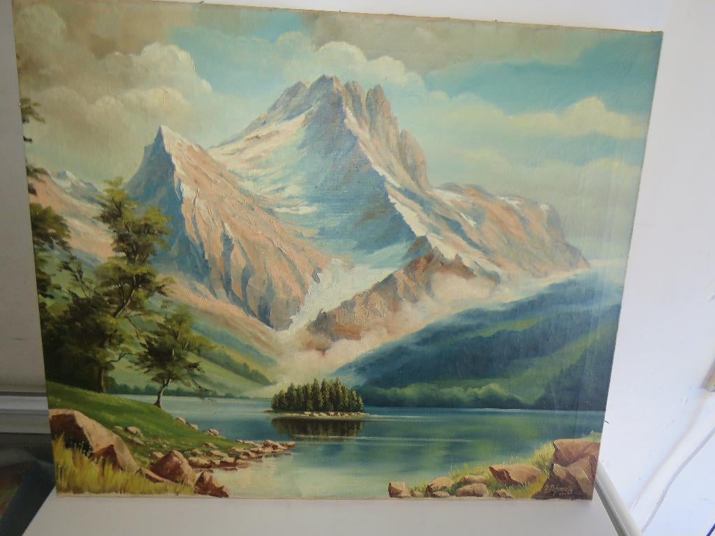 Schilderij olie op doek K Schmidle 1949 Berglandschap, Antiek en Kunst, Ophalen
