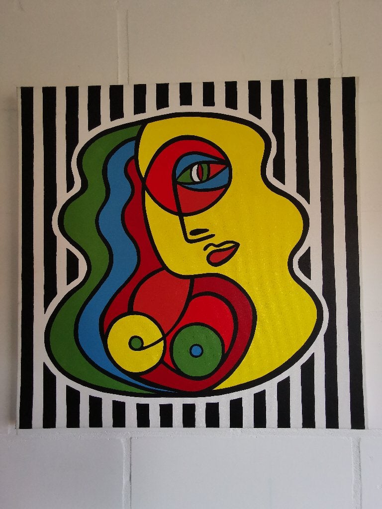 Ingesloten schoonheid, Antiek en Kunst, Ophalen, Gesigneerd, Acrylverf, Portret